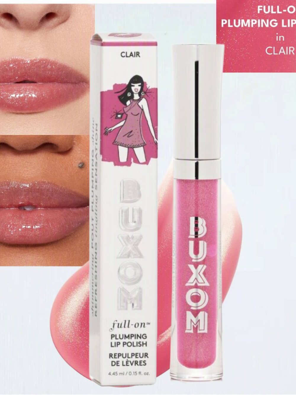 BUXOM Full-On Lip Polish Gloss ~ CLAIR (Gold Shimmer Pinky Mauve) 4.5ml NIB